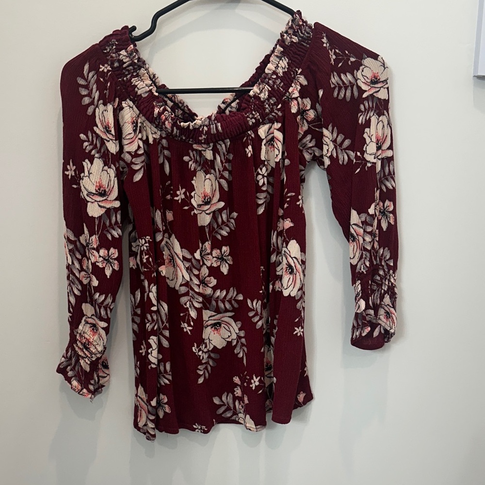 Floral Burgundy Women's Off the Shoulder Top